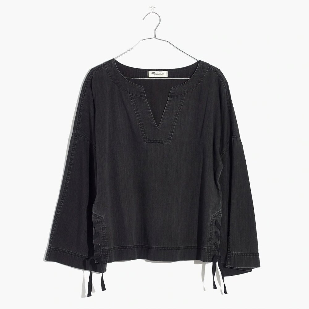 Madewell Denim Side-Lace Top in Sloan Black